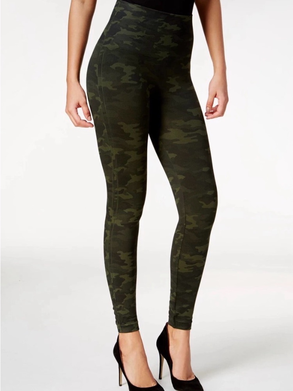 SPANX Women's Look At Me Now Tummy Control Leggings  Green Camo